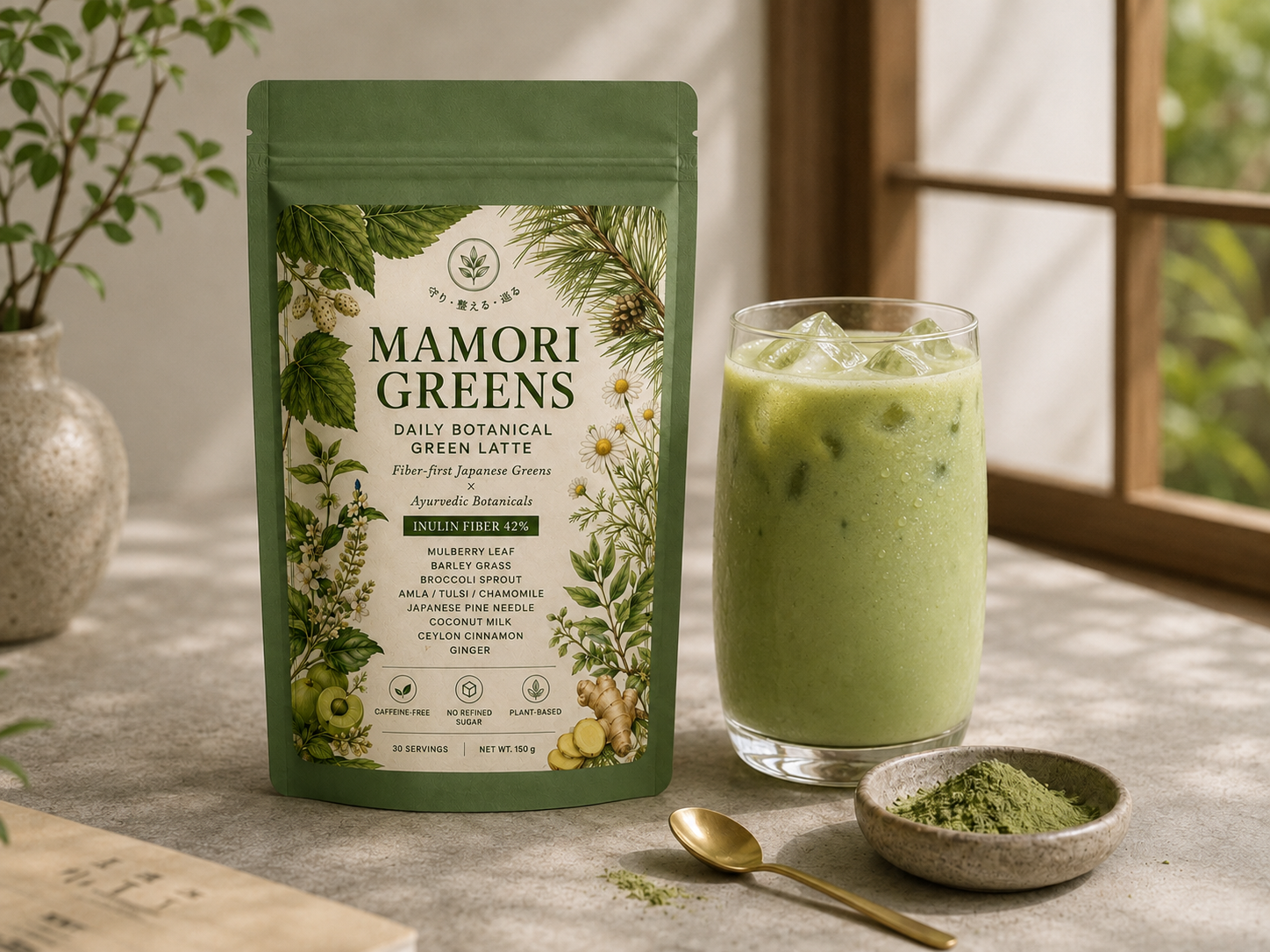 氷を入れたMAMORI GREENSのアイスラテ