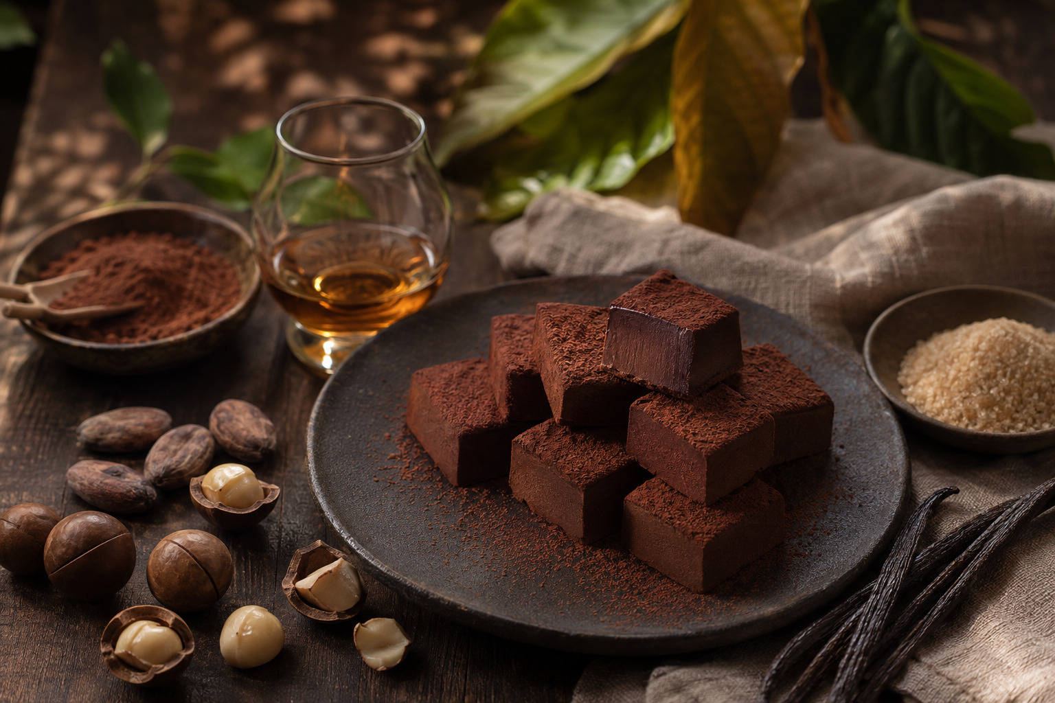 自然素材を使った上質なオーガニック生チョコのイメージ